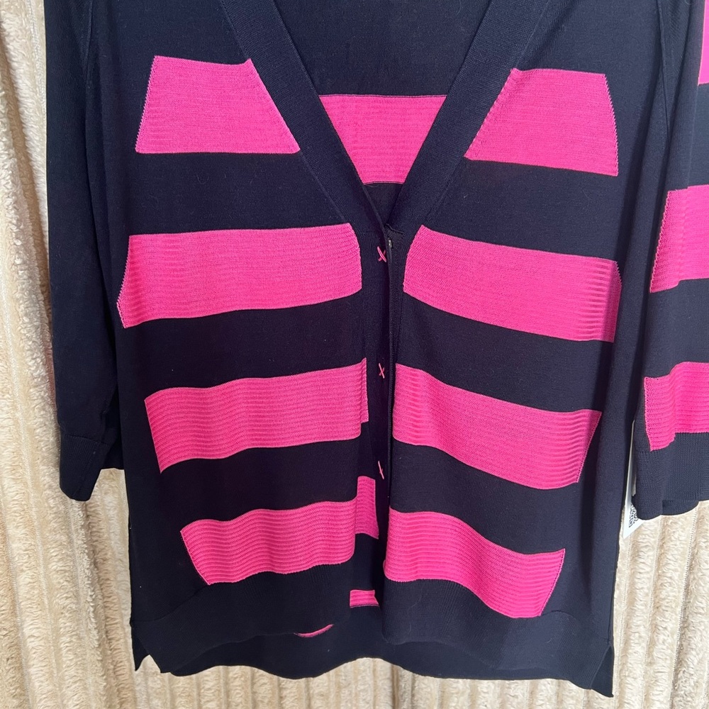 Chic Black and Pink Striped Women's Cardigan